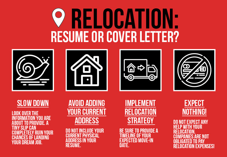 infographic summarizing relocation tips for simple resume and simple resume cover letter writing